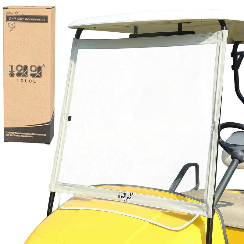 10L0L Golf Cart Foldable Windshield for EZGO TXT, Clear Film PVC Impact-Resistant Windproof - Image 1